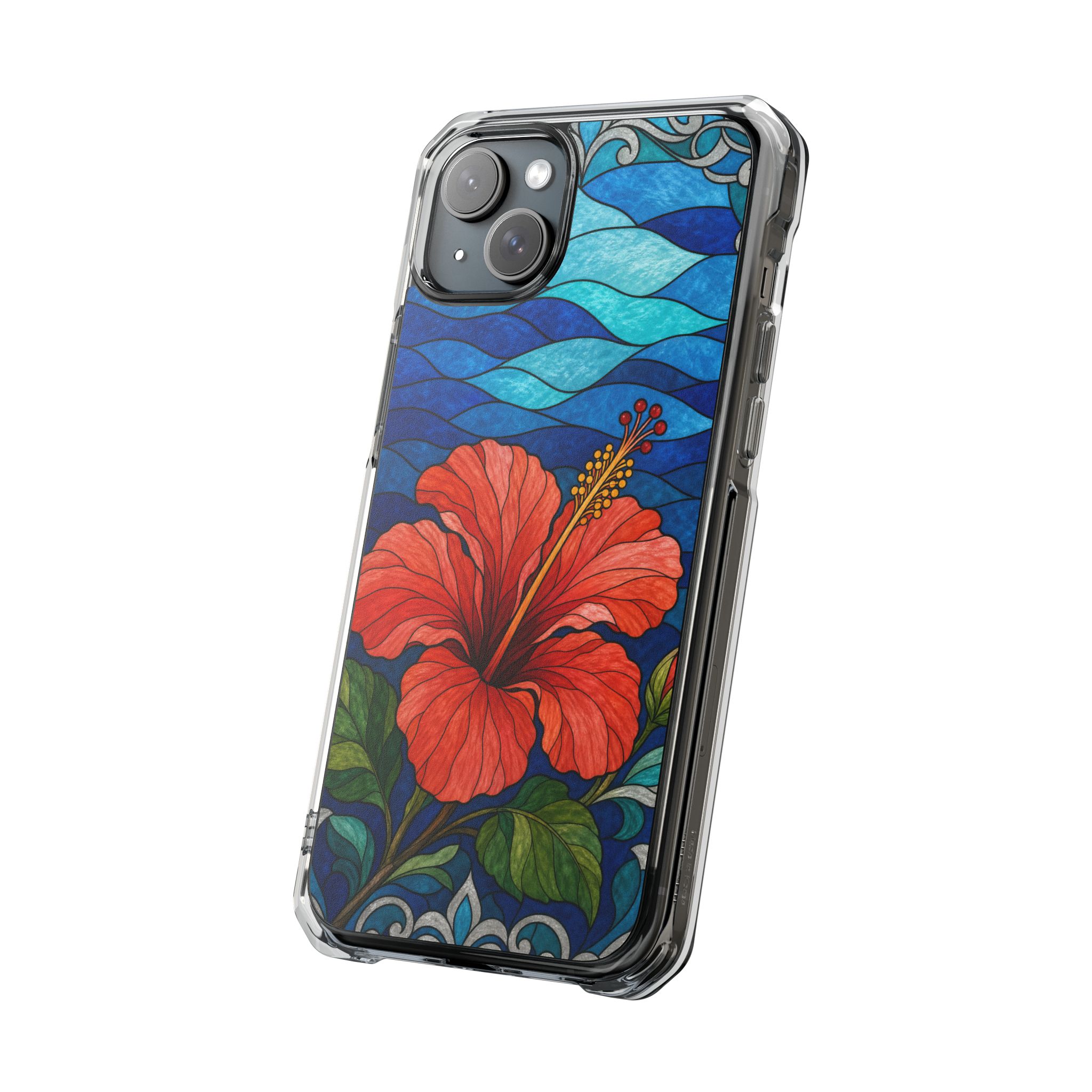 Hibiscus Faux Stained Glass Phone Case, Slim Clear Case for iPhone 17 16 15 Pro Max, Protective Gift Case — MagSafe - Image 10