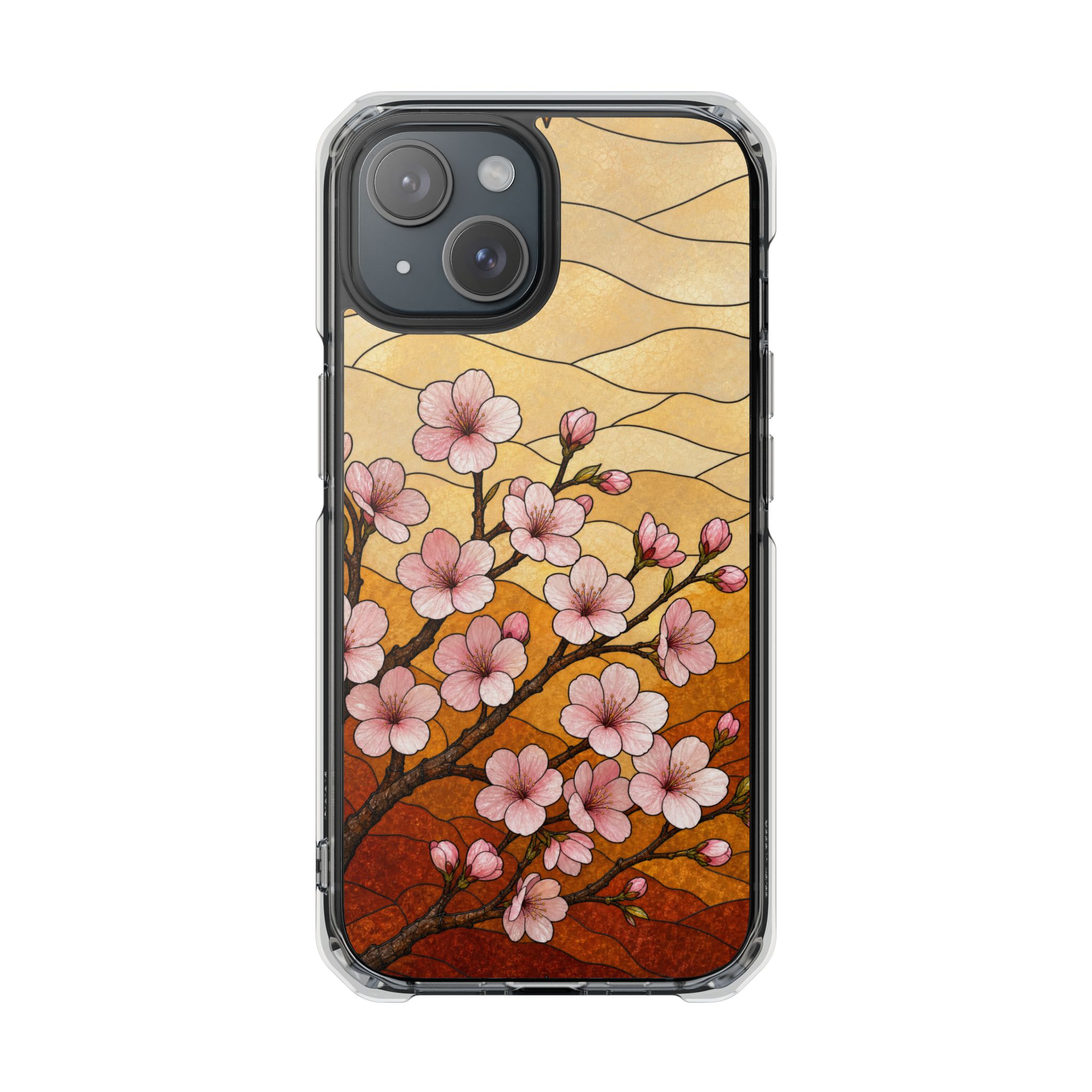 Cherry Blossom Faux Stained Glass Phone Case, Slim Clear Case for iPhone 17 16 15 Pro Max, Protective Gift Case — MagSafe