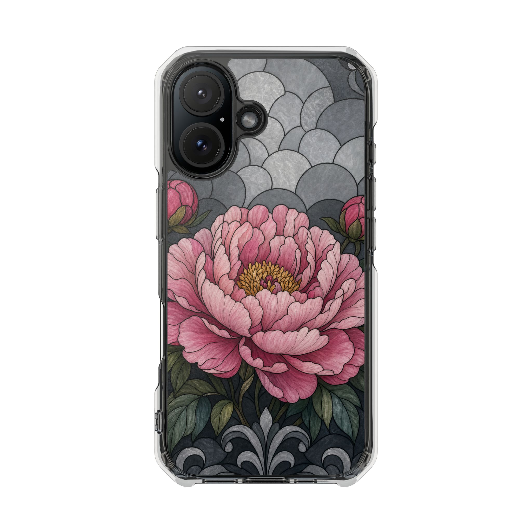 Peony Faux Stained Glass Phone Case, Slim Clear Case for iPhone 17 16 15 Pro Max, Protective Gift Case — MagSafe - Image 23