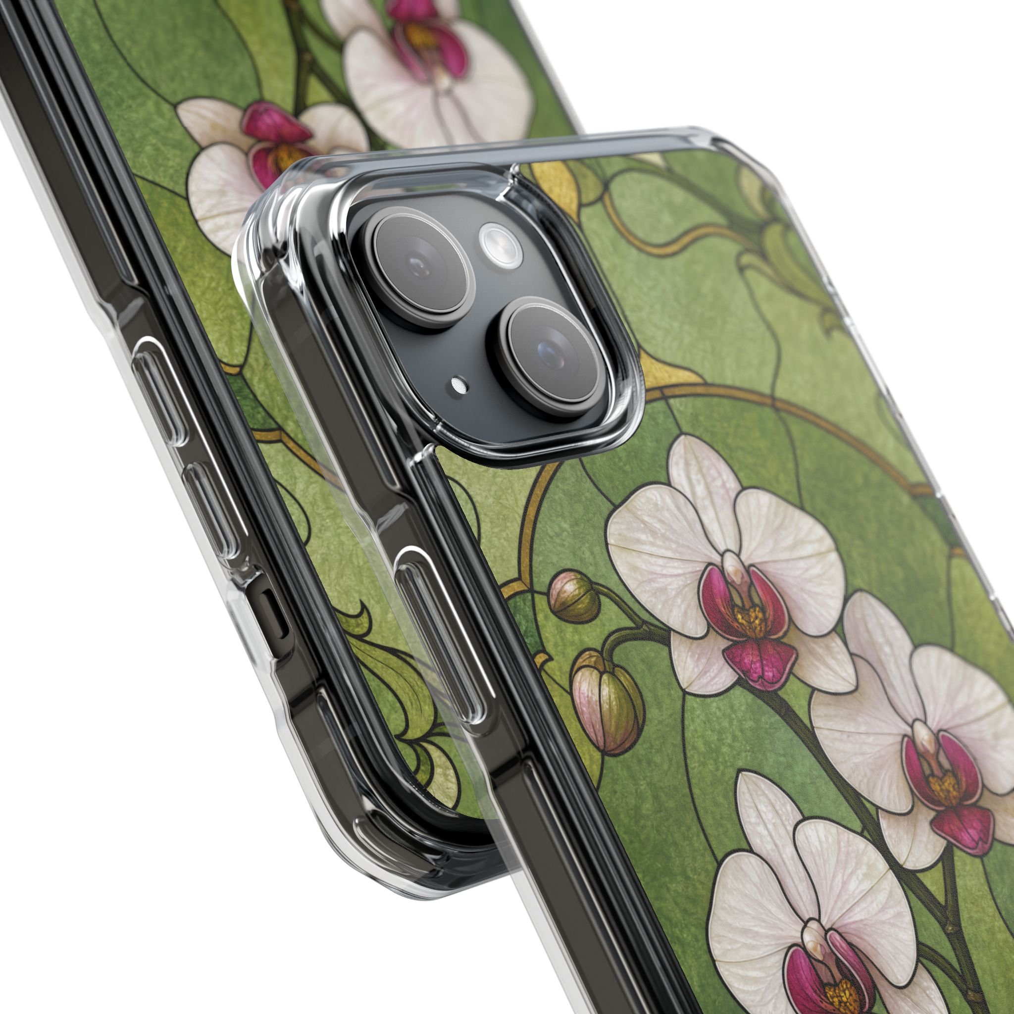 Orchid Faux Stained Glass Phone Case, Slim Clear Case for iPhone 17 16 15 Pro Max, Protective Gift Case — MagSafe - Image 11