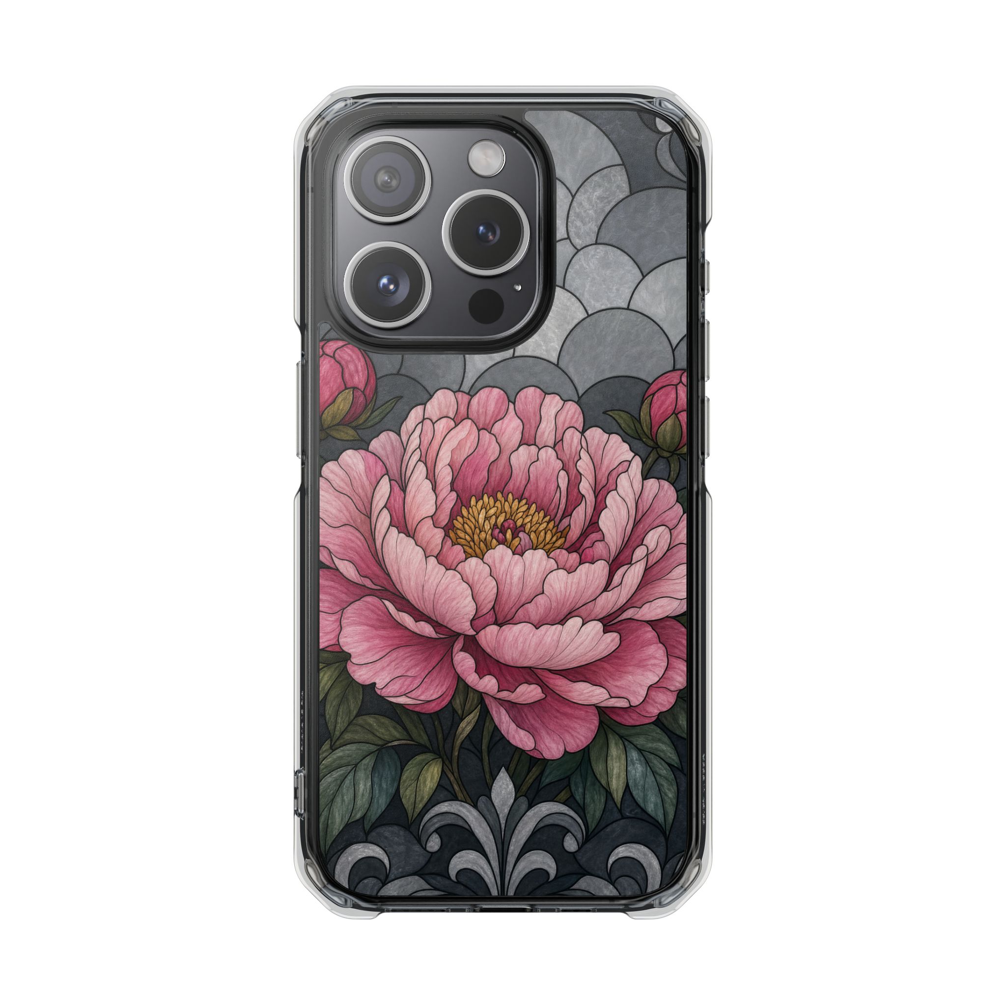 Peony Faux Stained Glass Phone Case, Slim Clear Case for iPhone 17 16 15 Pro Max, Protective Gift Case — MagSafe - Image 5