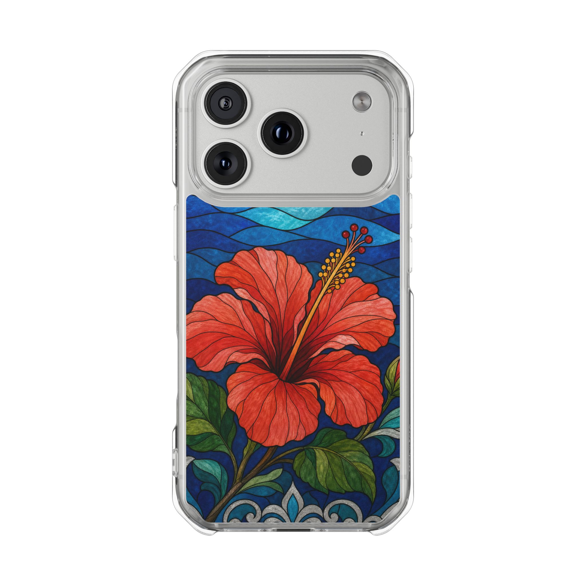 Hibiscus Faux Stained Glass Phone Case, Slim Clear Case for iPhone 17 16 15 Pro Max, Protective Gift Case — MagSafe - Image 31