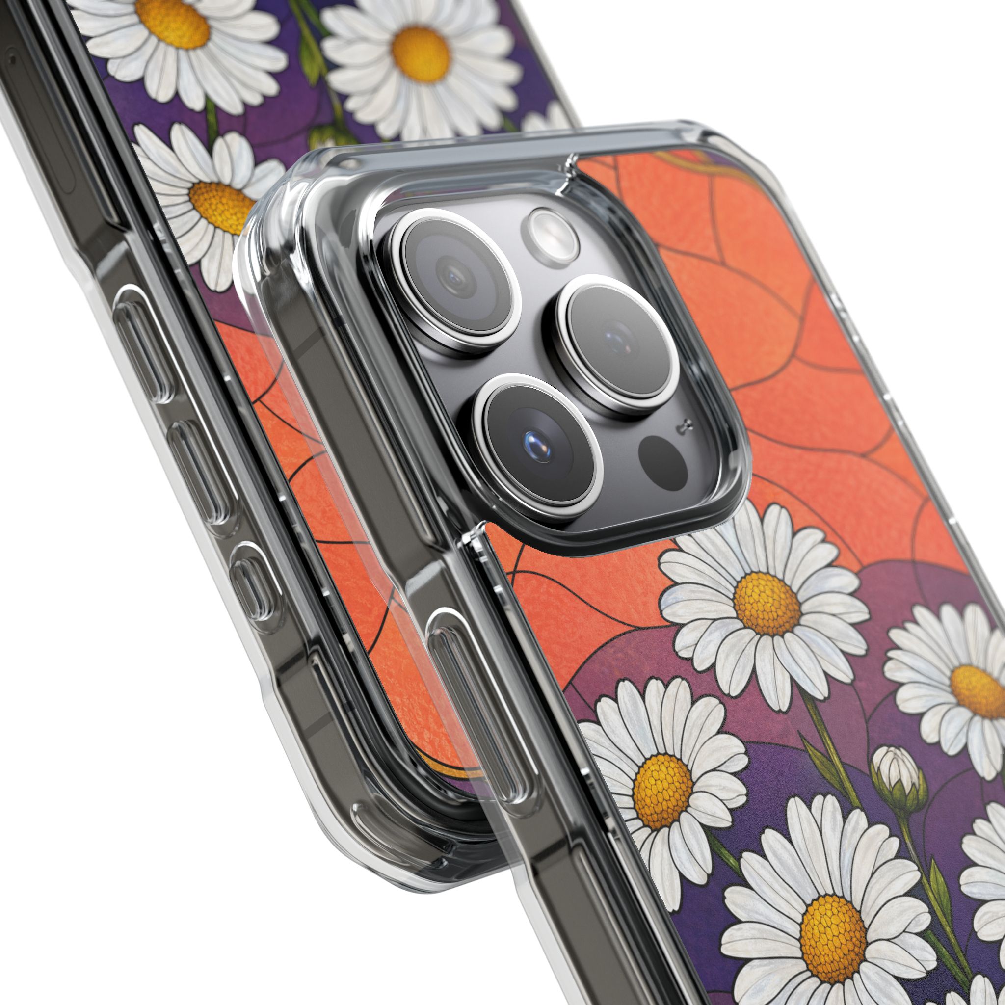 Daisy Faux Stained Glass Phone Case, Slim Clear Case for iPhone 17 16 15 Pro Max, Protective Gift Case — MagSafe - Image 7
