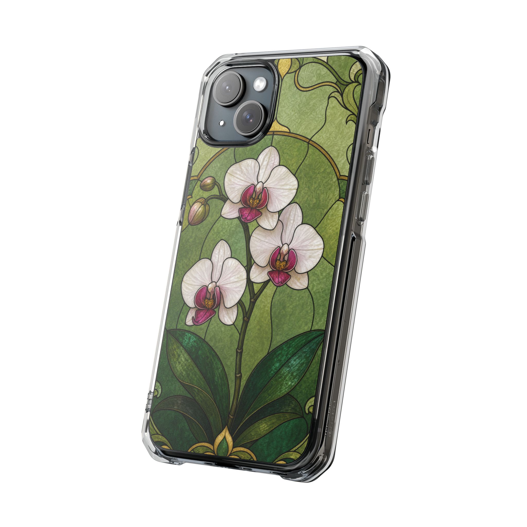 Orchid Faux Stained Glass Phone Case, Slim Clear Case for iPhone 17 16 15 Pro Max, Protective Gift Case — MagSafe - Image 10