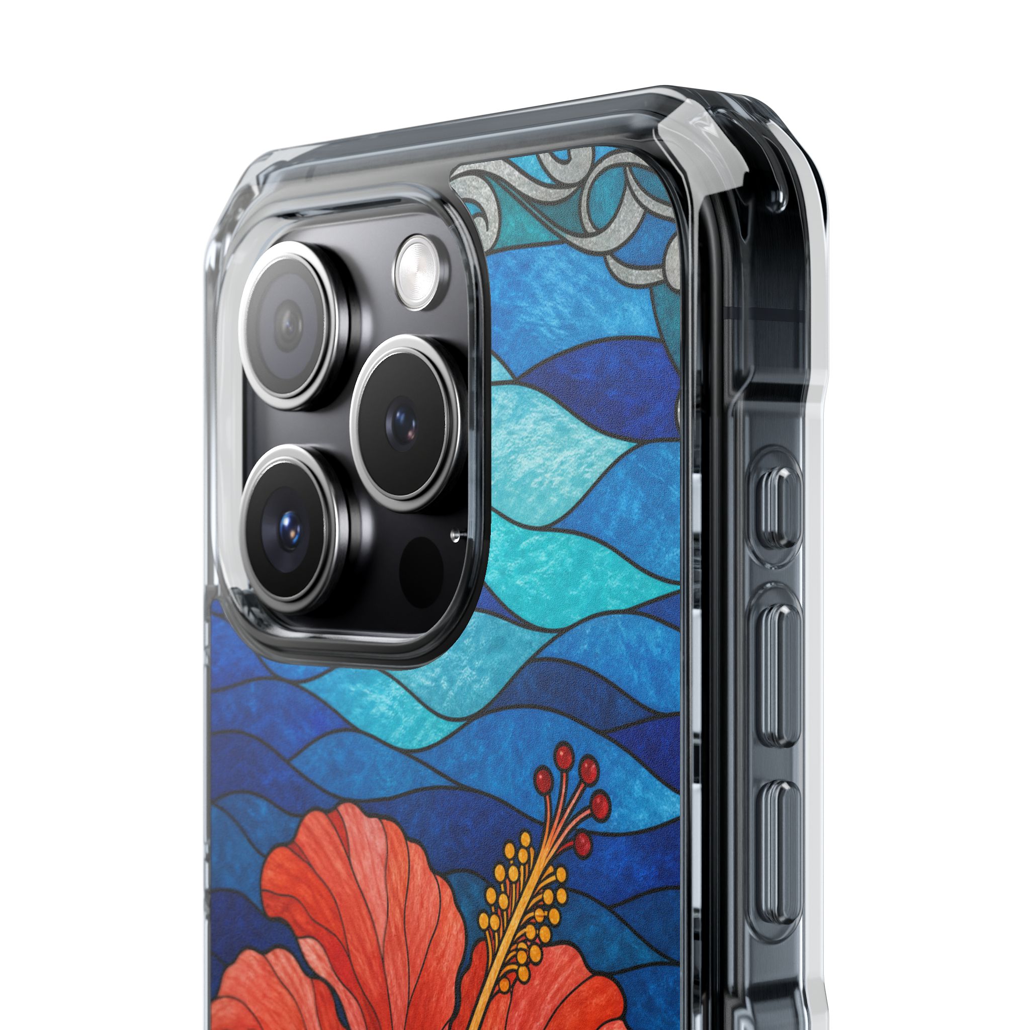 Hibiscus Faux Stained Glass Phone Case, Slim Clear Case for iPhone 17 16 15 Pro Max, Protective Gift Case — MagSafe - Image 8