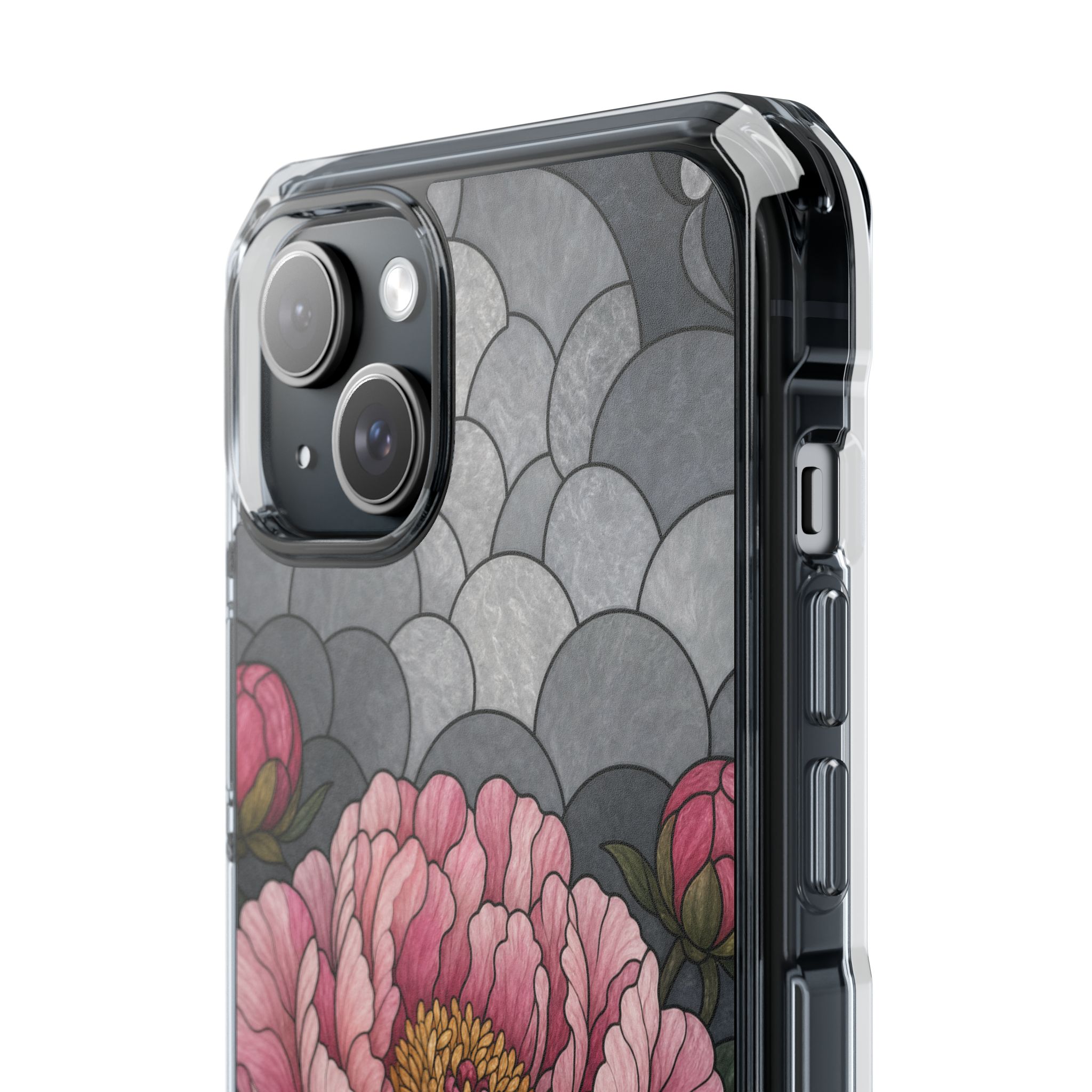 Peony Faux Stained Glass Phone Case, Slim Clear Case for iPhone 17 16 15 Pro Max, Protective Gift Case — MagSafe - Image 12