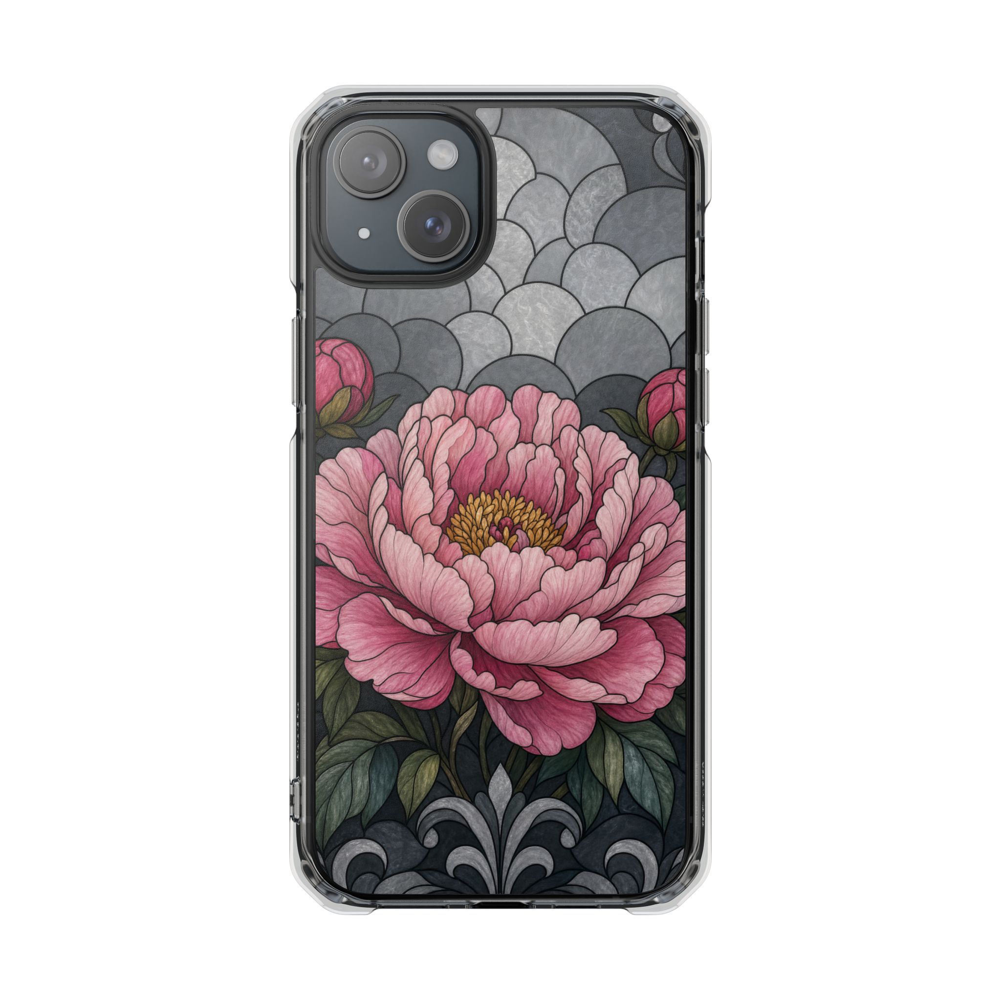 Peony Faux Stained Glass Phone Case, Slim Clear Case for iPhone 17 16 15 Pro Max, Protective Gift Case — MagSafe - Image 9