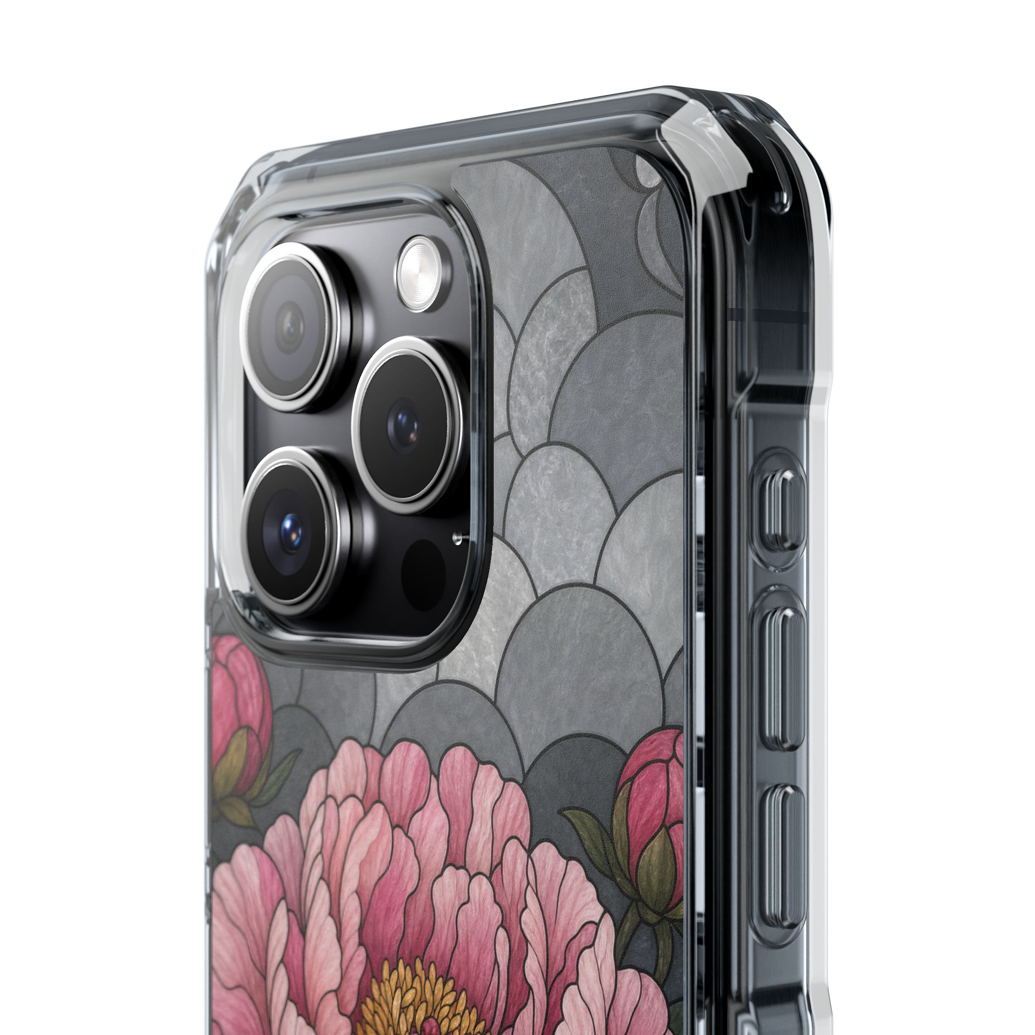 Peony Faux Stained Glass Phone Case, Slim Clear Case for iPhone 17 16 15 Pro Max, Protective Gift Case — MagSafe - Image 8