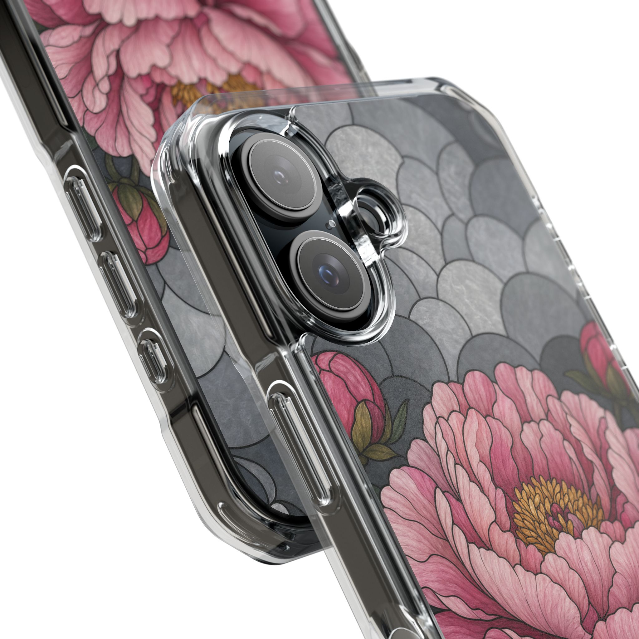 Peony Faux Stained Glass Phone Case, Slim Clear Case for iPhone 17 16 15 Pro Max, Protective Gift Case — MagSafe - Image 24