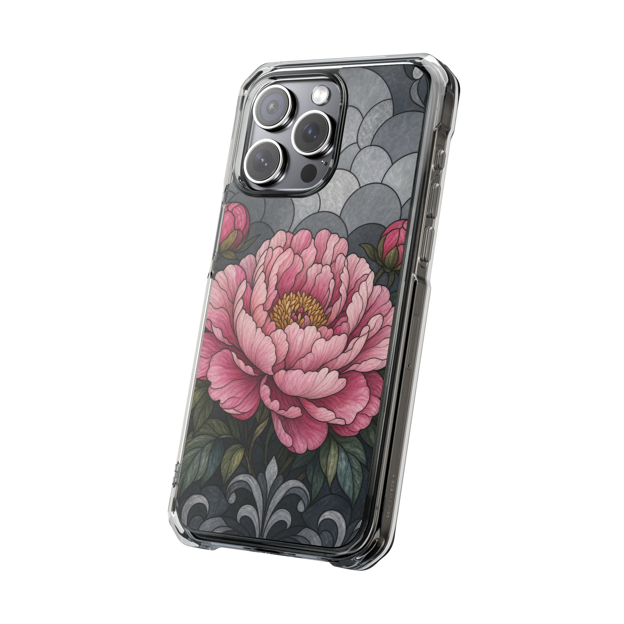 Peony Faux Stained Glass Phone Case, Slim Clear Case for iPhone 17 16 15 Pro Max, Protective Gift Case — MagSafe - Image 14