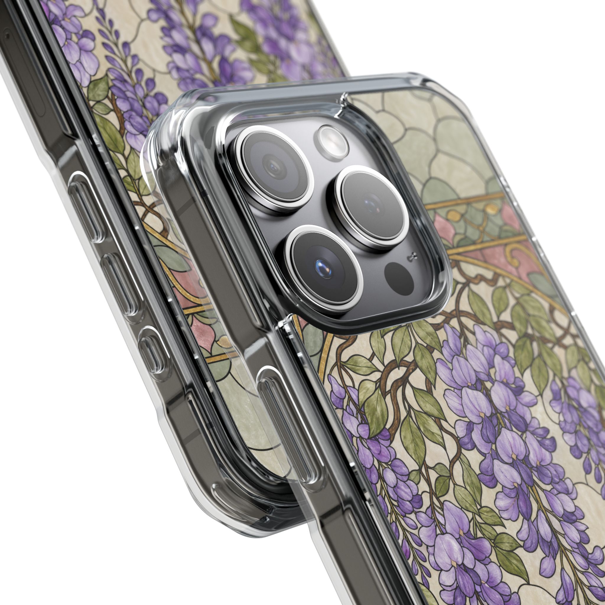 Wisteria Faux Stained Glass Phone Case, Slim Clear Case for iPhone 17 16 15 Pro Max, Protective Gift Case — MagSafe - Image 7