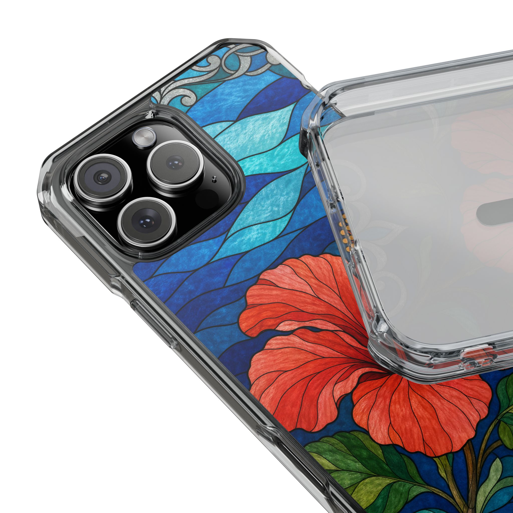 Hibiscus Faux Stained Glass Phone Case, Slim Clear Case for iPhone 17 16 15 Pro Max, Protective Gift Case — MagSafe - Image 22