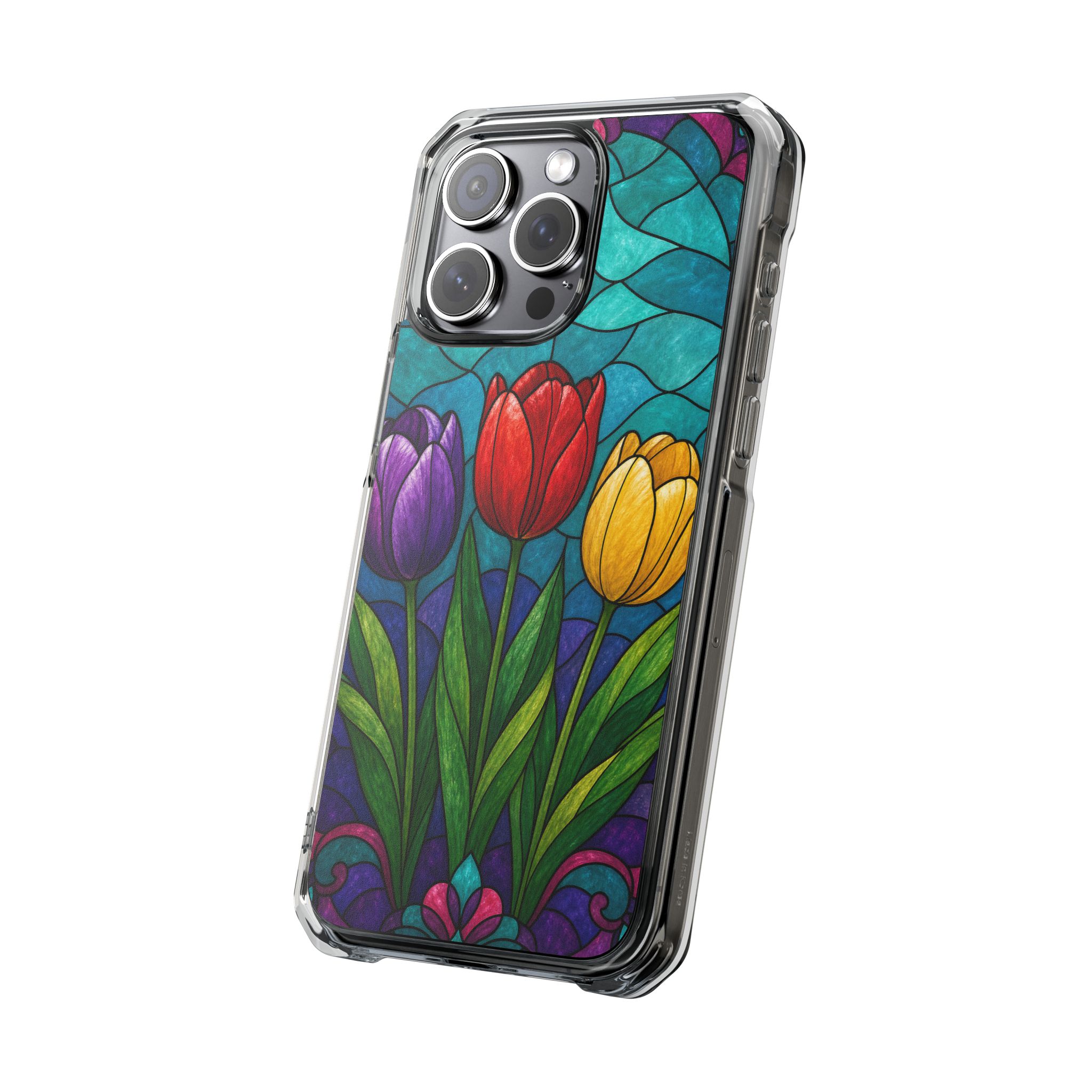 Tulips Faux Stained Glass Phone Case, Slim Clear Case for iPhone 17 16 15 Pro Max, Protective Gift Case — MagSafe - Image 14