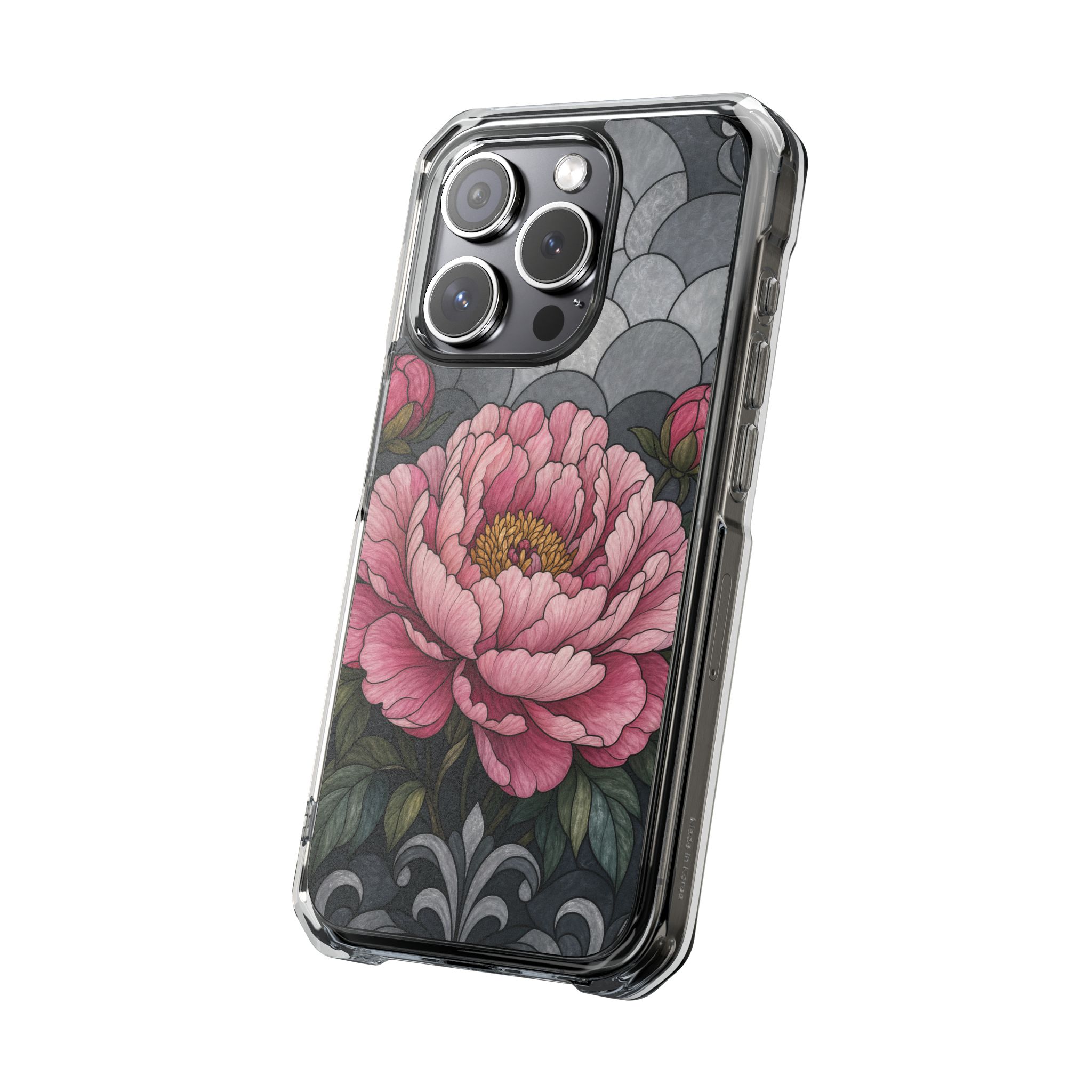 Peony Faux Stained Glass Phone Case, Slim Clear Case for iPhone 17 16 15 Pro Max, Protective Gift Case — MagSafe - Image 6