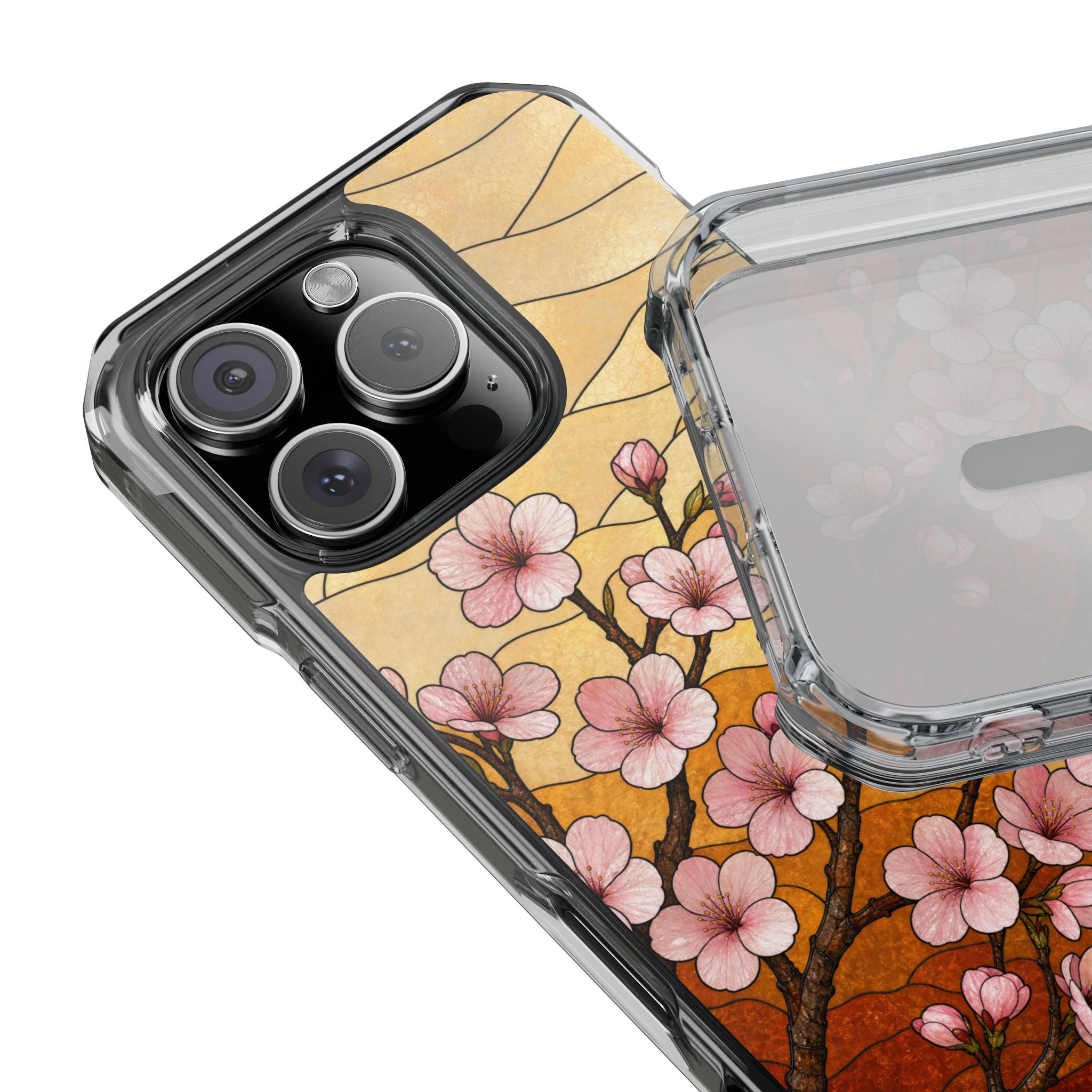 Cherry Blossom Faux Stained Glass Phone Case, Slim Clear Case for iPhone 17 16 15 Pro Max, Protective Gift Case — MagSafe - Image 19