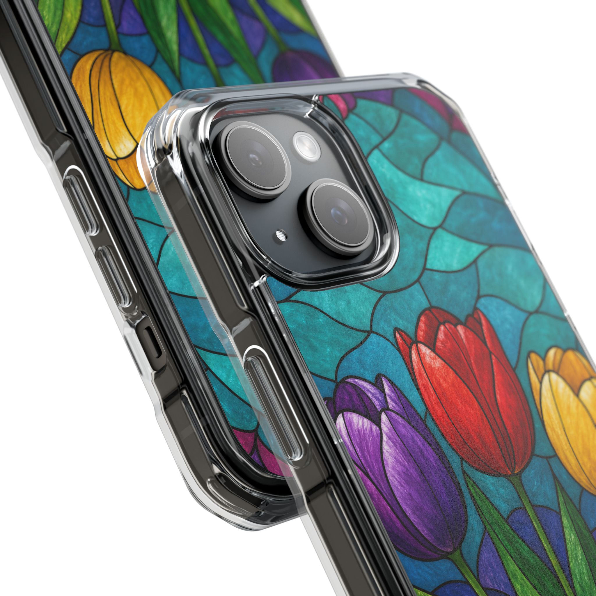 Tulips Faux Stained Glass Phone Case, Slim Clear Case for iPhone 17 16 15 Pro Max, Protective Gift Case — MagSafe - Image 3