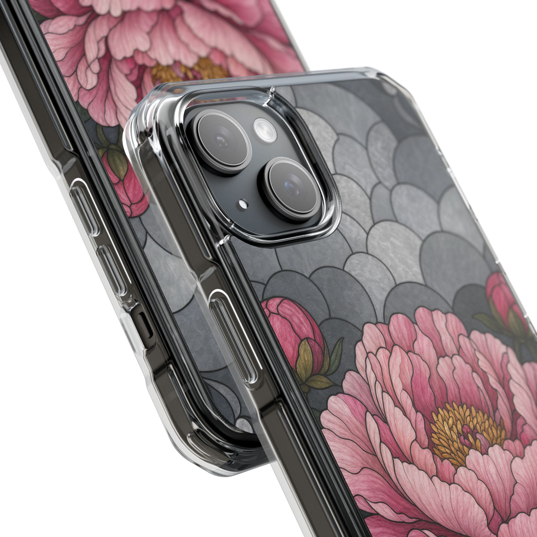 Peony Faux Stained Glass Phone Case, Slim Clear Case for iPhone 17 16 15 Pro Max, Protective Gift Case — MagSafe - Image 11