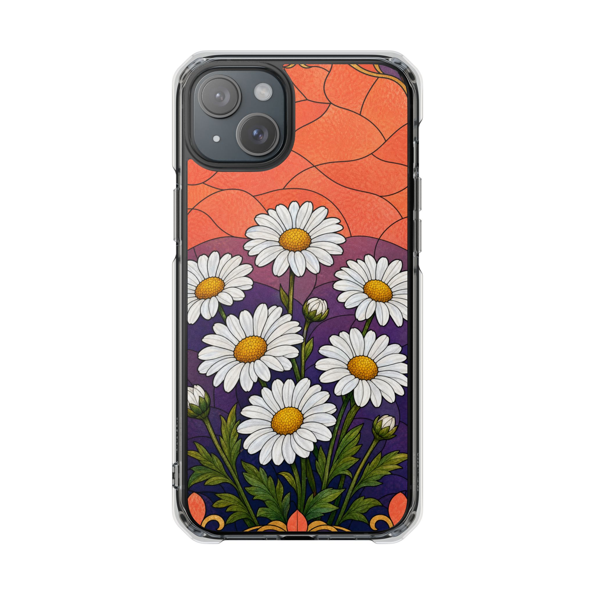 Daisy Faux Stained Glass Phone Case, Slim Clear Case for iPhone 17 16 15 Pro Max, Protective Gift Case — MagSafe - Image 9