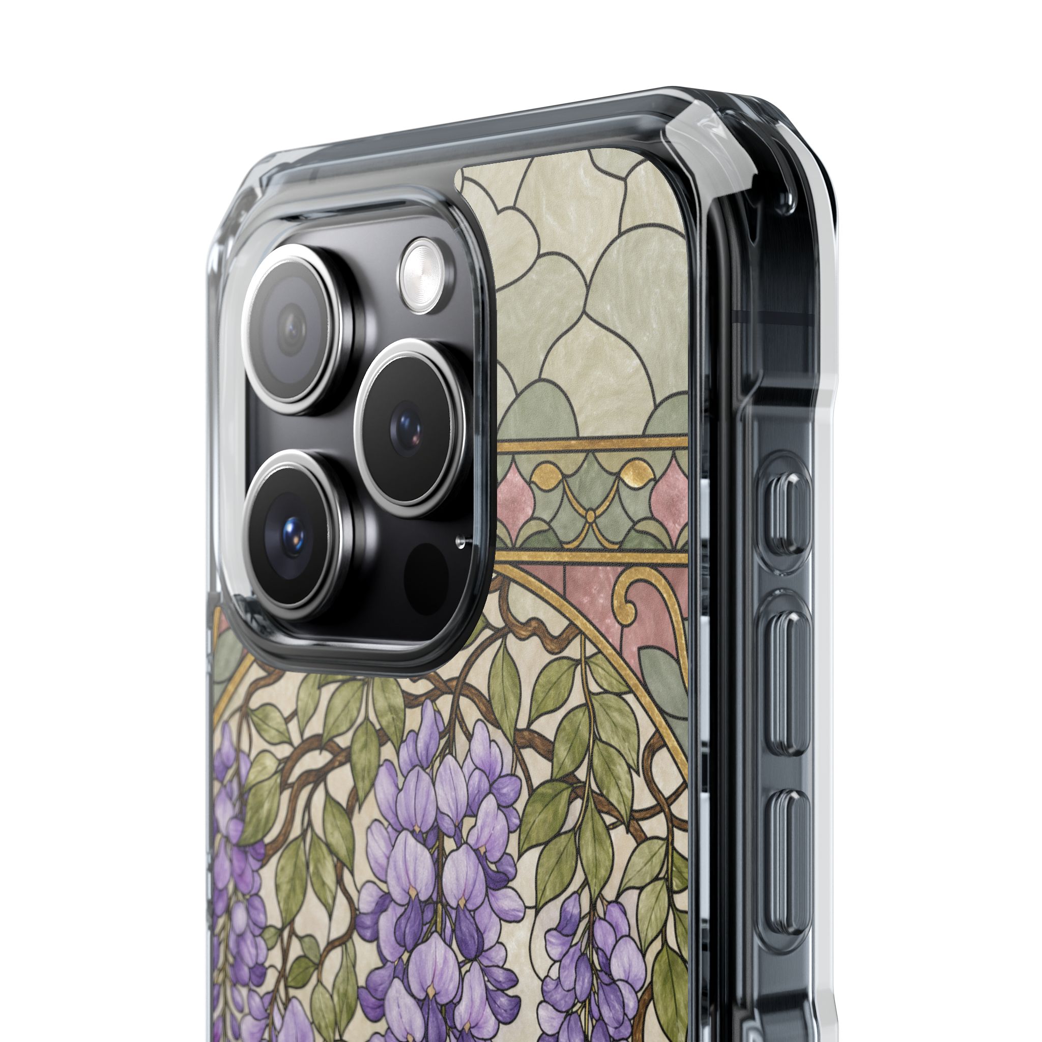 Wisteria Faux Stained Glass Phone Case, Slim Clear Case for iPhone 17 16 15 Pro Max, Protective Gift Case — MagSafe - Image 8